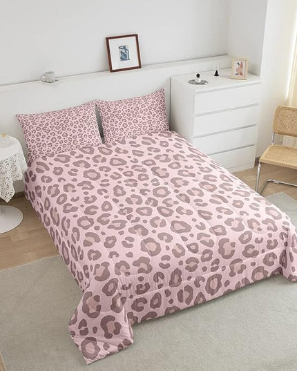 Pink Leopard Skin Comforter Leopard Print Comforter Set For Kids Boys Girls Africa Cheetah Printed Children Bedding Set Ultra Soft Decor Safari Animal Fur Pattern Duvet Set Twin Size Quilt Set - LeafyLoom