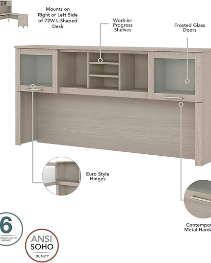 Bush Furniture Somerset 72W Office Desk with Drawers and Hutch in Sand Oak - LeafyLoom