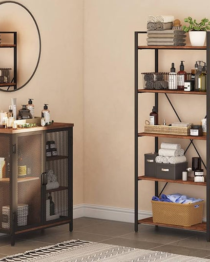 BON AUGURE Industrial Bookshelf, Etagere Bookcases and Book Shelves 5 Tier, Rustic Wood and Metal Shelving Unit (Rustic Oak) - LeafyLoom