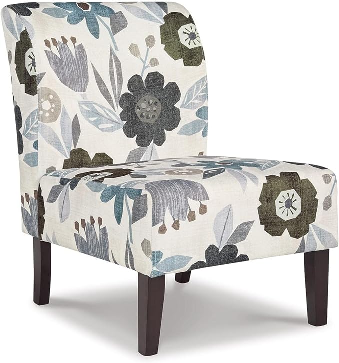 Signature Design by Ashley Triptis Floral Armless Accent Chair, White, Blue & Gray - LeafyLoom