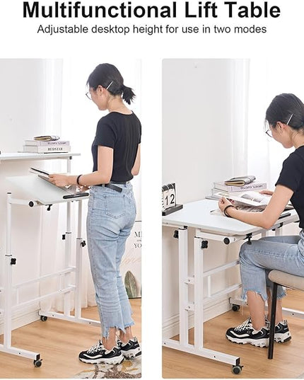 SDHYL 31.5 inches Movable Laptop Desk with Mouse Board Adjustable Height and Angle Anti-Slip Workstation Home Office Desk with Tablet Slot Portable Student Desk, White - LeafyLoom