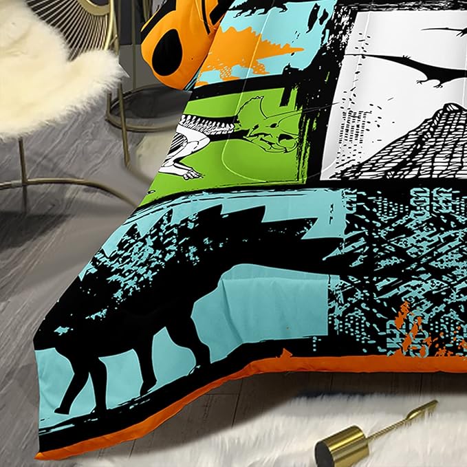 Bodhi Queen Size Teen Comforter Set,Boys Comforter Bedding Set with Pillowcases,Teen Kids Queen Size Dinosaur Comforter Set,Cartoon Dinosaur Bedding Set,Boy Bed Set - LeafyLoom