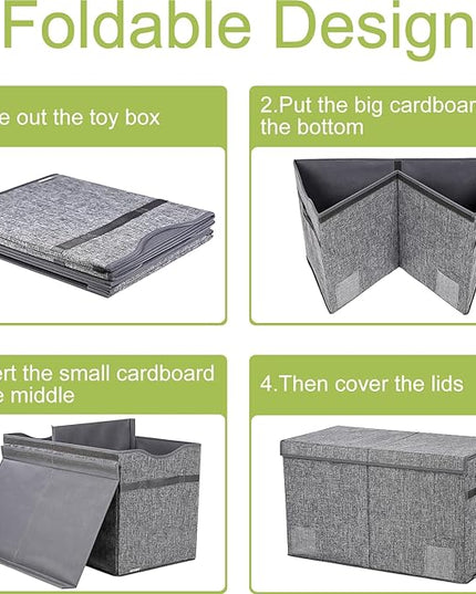 Toy Box Chest, Collapsible Sturdy Storage Bins with Lids, Extra Large Kids Toy Storage Organizer Boxes Bins Baskets for Kids, Boys, Girls, Nursery Room, Playroom, Closet (Linen Gray) - LeafyLoom