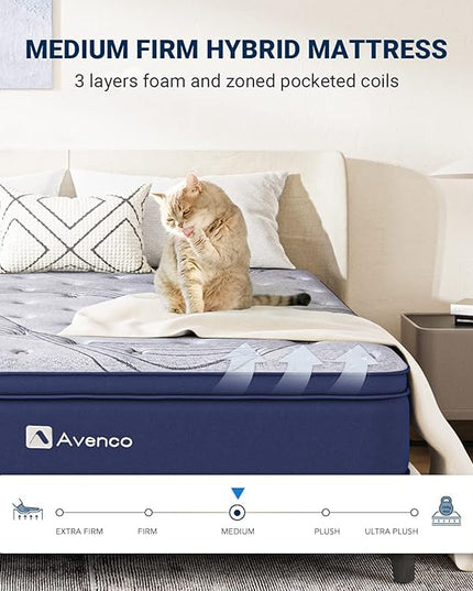 Avenco Queen Mattress, 10 Inch Mattress Queen Hybrid, Medium Firm Queen Mattress in a Box for Pressure Relief and Sound Sleep, Wrapped Coils and CertiPUR-US Foam, Soft Breathable Fabric - LeafyLoom