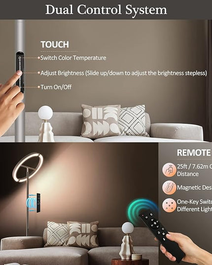 FIMEI Split Floor Lamp, Bright Modern LED Standing Lamp, Stepless Dimming and 4 Color Temperature, Eye-Protection Reading Standing Light for Living Room Bedroom Office, Touch&Remote Control, Gray - LeafyLoom