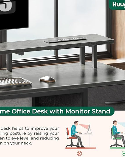 47 inch Computer Desk with 4 Drawers, Gaming Desk with LED Lights & Power Outlets, Home Office Desk with Large Storage Space for Bedroom, Work from Home, Gray - LeafyLoom