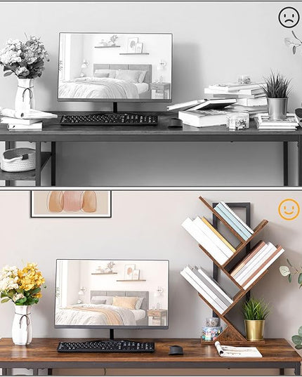 HOOBRO Tree Bookshelf, 5-Tier Bookcase Wooden Shelves, Floor Standing Storage Rack, for Display of CDs, Books in Living Room, Home Office, Wood Storage Rack for Bedroom, Rustic Brown BF04SJ01G1 - LeafyLoom