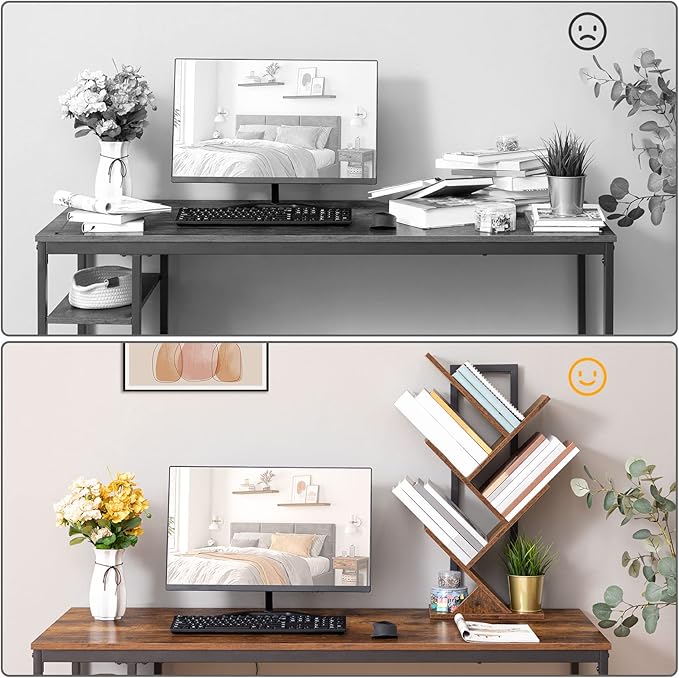 HOOBRO Tree Bookshelf, 5-Tier Bookcase Wooden Shelves, Floor Standing Storage Rack, for Display of CDs, Books in Living Room, Home Office, Wood Storage Rack for Bedroom, Rustic Brown BF04SJ01G1 - LeafyLoom
