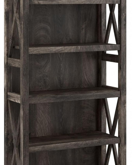 Bush Furniture Key West Tall 5 Shelf Bookcase in Dark Gray Hickory - LeafyLoom