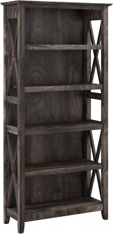 Bush Furniture Key West Tall 5 Shelf Bookcase in Dark Gray Hickory - LeafyLoom