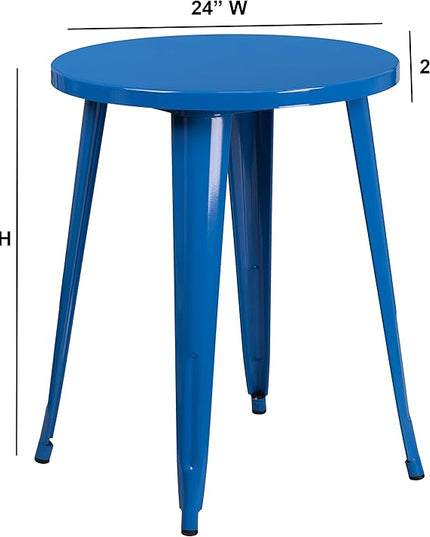 Flash Furniture Webb Commercial Grade 24" Round Blue Metal Indoor-Outdoor Table - LeafyLoom