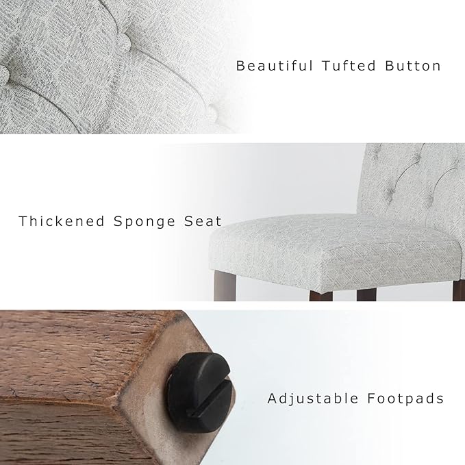 COLAMY Button Tufted Dining Chairs Set of 4, Parsons Upholstered Fabric Dining Room Chairs Kitchen Chairs with Wood Legs and Padded Seat, Honeycomb - LeafyLoom