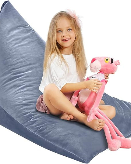 Aubliss Stuffed Animal Storage Bean Bag Chairs Cover, 50"x 35" Extra Large Velvet Bean Bags Chair for Kids & Adults, Ultra Soft Zipper Beanbag Toy Storage for Boys Girls - Grey - LeafyLoom