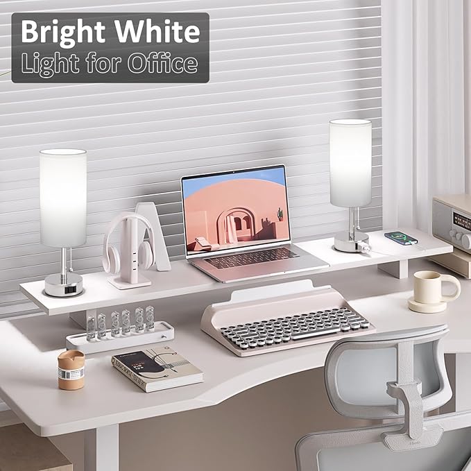 White Silver Bedside Table Lamps Set of 2-3 Color Temperatures Pull Chain Lamp with AC Outlet Charging Port, Two Round Night Stand Lamps for Bedroom, Small Bed Side Light with E26 LED Bulbs - LeafyLoom