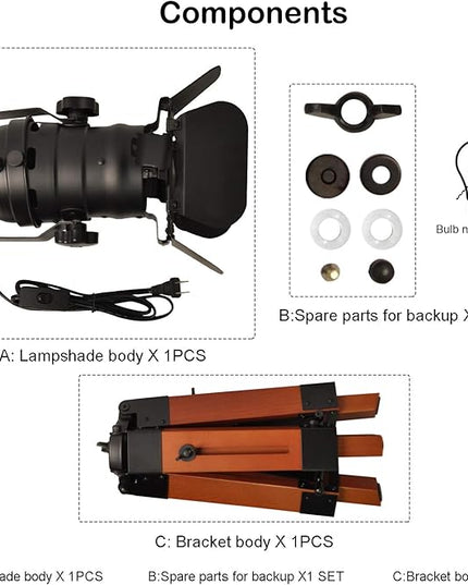 COSYLUX Industrial Tripod Camera Table Lamp Vintage Wood Cinema Decorative Searchlight farmhouse Standing Lighting Fixtures Nautical Spotlight Decorations-without E26 Bulbs for Living Room Office - LeafyLoom