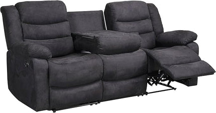 3 Pieces Oversized Manual Motion Set with Center Console,Cup Holders,Three Seaters Couch,Loveseat&Lounge Chair, Upholstered Reclining Sectional Sofa, Gray 3PIECES - LeafyLoom