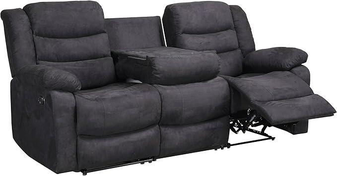 3 Pieces Oversized Manual Motion Set with Center Console,Cup Holders,Three Seaters Couch,Loveseat&Lounge Chair, Upholstered Reclining Sectional Sofa, Gray 3PIECES - LeafyLoom