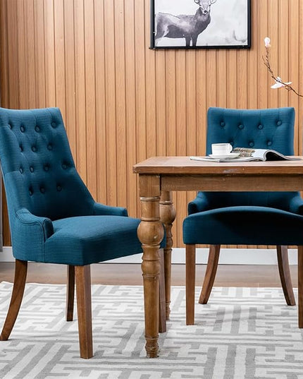 COLAMY Wingback Upholstered Dining Chairs Set of 4, Fabric Side Dining Room Chairs with Tufted Button, Living Room Chairs for Home Kitchen Resturant - Dark Blue - LeafyLoom
