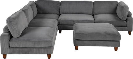 163.8" Large L Shaped Modular Sectional Sofa with Ottoman, 6-Seater Upholstered Combination Corner Couch for Living Room Office Spacious Space Furniture Sets, Gray, 163.8 Inch - LeafyLoom