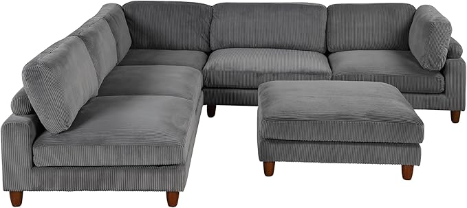 163.8" Large L Shaped Modular Sectional Sofa with Ottoman, 6-Seater Upholstered Combination Corner Couch for Living Room Office Spacious Space Furniture Sets, Gray, 163.8 Inch - LeafyLoom