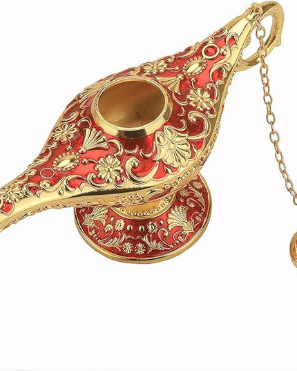 Legend Aladdin Lamp Magic Genie Wishing Light, Classic Arabian Nights Costume Props Lamp Table Decor for Home Wedding Party Halloween Birthday Beautiful Gift Toy for Women Girl (Red & Gold) - LeafyLoom