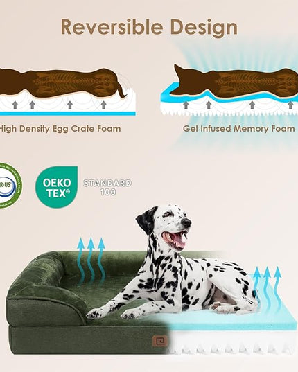 EHEYCIGA Orthopedic XL Dog Beds, Waterproof Memory Foam Dog Bed for Extra Large Dogs, Non-Slip Bottom and Egg-Crate Foam Big Dog Couch Bed with Washable Removable Cover, Dark Green EHEYCIGA