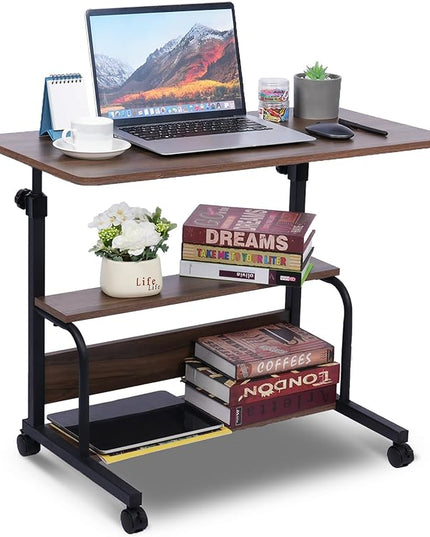 Portable Desk Small Desks for Small Spaces Laptop Table Brown Rolling Adjustable Desk on Wheels Mobile Couch Desk for Bedroom Home Office Computer Standing Desk Student Desk with Storage 32x16 Inch - LeafyLoom