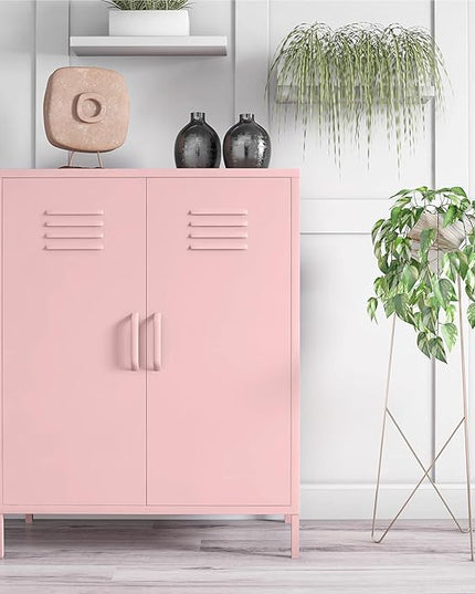 Novogratz Cache 2 Door Metal Locker Storage Cabinet, Bashful Pink - LeafyLoom