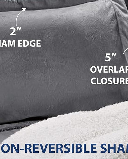 Cathay Home Queen Comforter Set: Ultra Soft and Plush Reversible Micromink and Sherpa 3-Piece Bedding Set, Pewter, Queen (90" x 90") - LeafyLoom