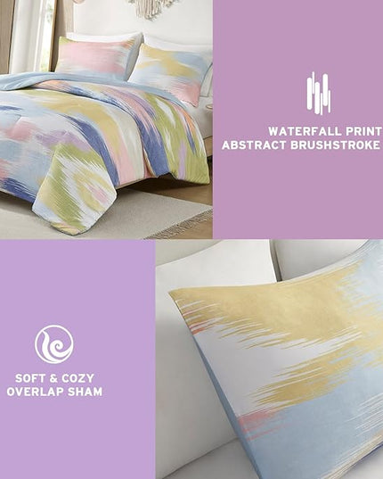 Intelligent Design Queen Comforter Set, Chic Colorful Brushstroke Abstract Print, Girls Room Décor, All Season Queen Bedding Sets for Girls, Matching Sham, Full/Queen, Blue Multi 3 Piece - LeafyLoom