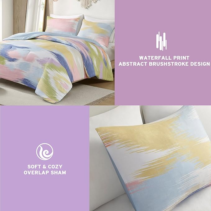 Intelligent Design Queen Comforter Set, Chic Colorful Brushstroke Abstract Print, Girls Room Décor, All Season Queen Bedding Sets for Girls, Matching Sham, Full/Queen, Blue Multi 3 Piece - LeafyLoom