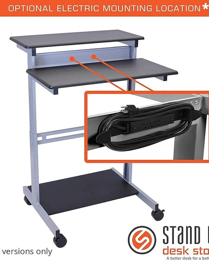 S STAND UP DESK STORE Rolling Adjustable Height Two Tier Standing Desk Computer Workstation (Silver Frame/Black Top, 32 Wide) - LeafyLoom