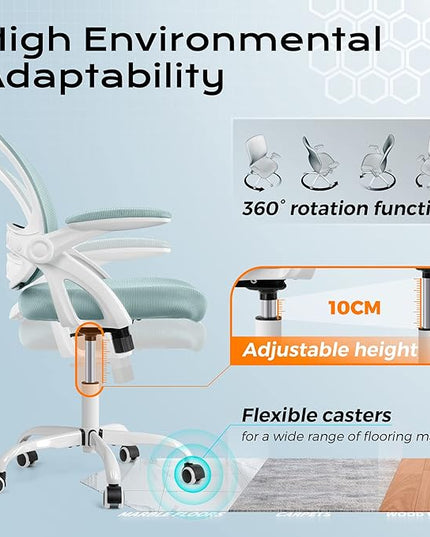 KERDOM Office Chair, Ergonomic Desk Chair, Mesh Computer Chair Height Adjustable, Comfy Swivel Task Chair with Wheels and Flip-up Arms - LeafyLoom