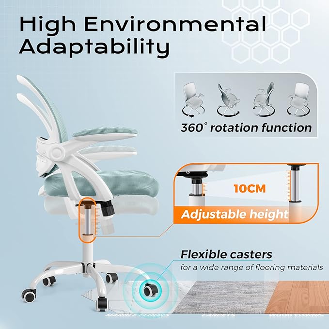 KERDOM Office Chair, Ergonomic Desk Chair, Mesh Computer Chair Height Adjustable, Comfy Swivel Task Chair with Wheels and Flip-up Arms - LeafyLoom