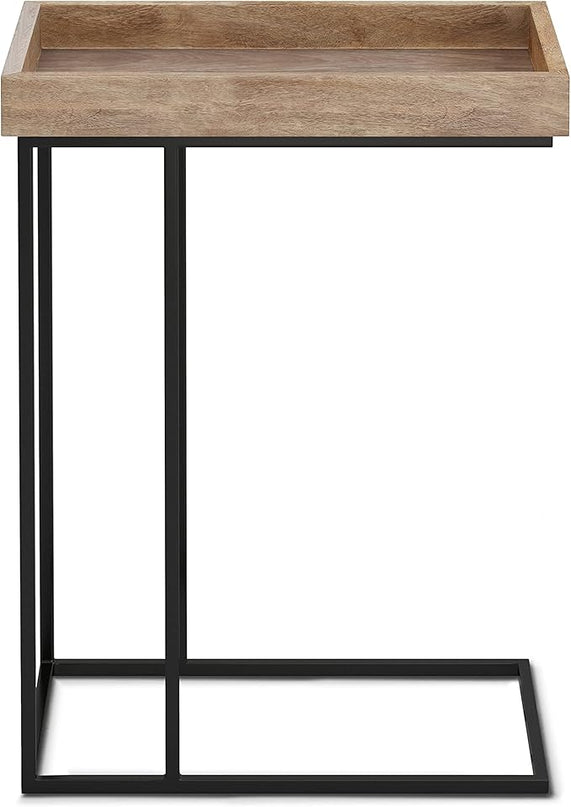 SIMPLIHOME Gallagher SOLID MANGO WOOD and Metal 12 Inch Wide Rectangle C Side Table in Natural, Fully Assembled, For the Living Room and Bedroom - LeafyLoom
