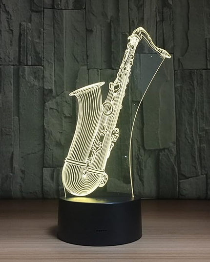 Music Instruments Saxophone 3D Optical Illusion Lamp 7 Colors Change Timing Remote Control and Touch Button Children Kids Bedside Table LED Night Light - LeafyLoom