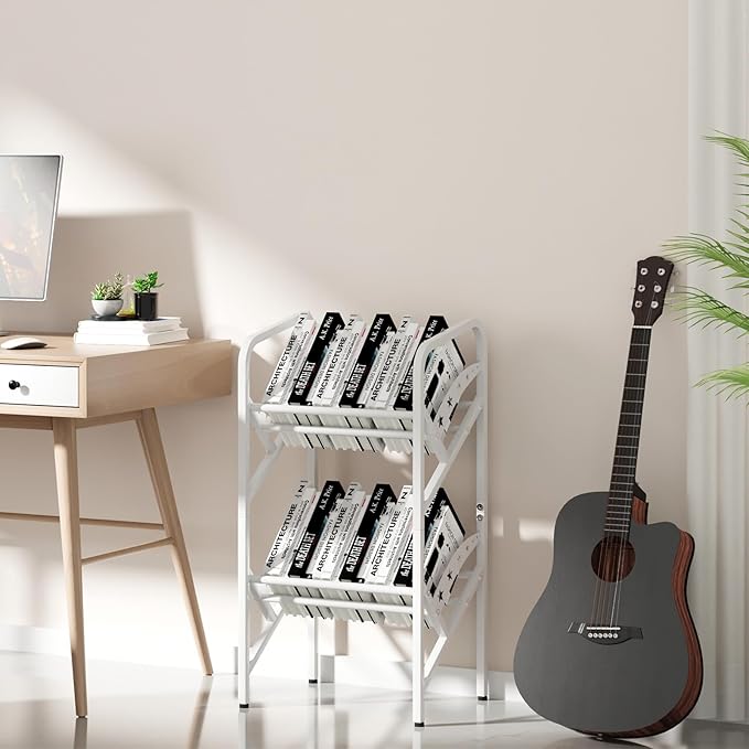 Bookshelf Storage Shelf Bookcase Freestanding Storage Stand Book Organizer for Living Room, Bedroom, Kitchen, Rust Resistance,Easy Assembly Multi-Functional Organizer (2 Tiers, White) - LeafyLoom