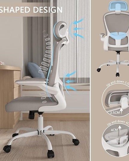 Office Chair, High Back Ergonomic Desk Chair, Breathable Mesh Desk Chair with Adjustable Lumbar Support and Headrest, Swivel Task Chair with flip-up Armrests, Executive Chair for Home Office - LeafyLoom