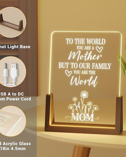 Sentimental Mothers Day Gifts for Mom from Daughter Son Kids, Walnut Night Light with Heartwarming Plaque for Mom's Birthday, Unique Mother's Day Gift Ideas for Wife, Best Mom Ever Gifts - LeafyLoom