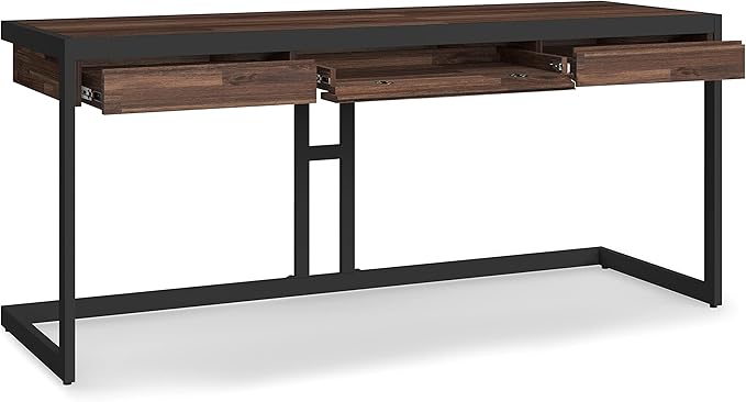 SIMPLIHOME Erina SOLID ACACIA WOOD Modern Industrial 72 Inch Wide Large Desk in Distressed Charcoal Brown, For the Office Desk, Writing Table, Workstation and Study Table - LeafyLoom
