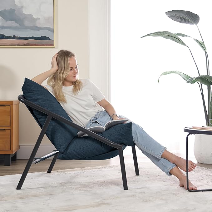 ZINUS Ada Sling Accent Chair, Metal Framed Armchair with Shredded Foam Cushioning, Navy - LeafyLoom