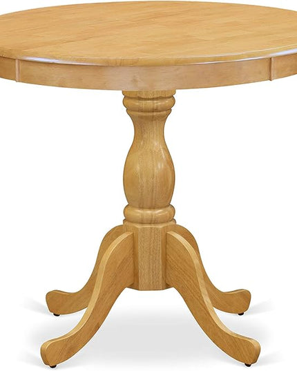 East West Furniture Antique 3 Piece Room Set Contains a Round Kitchen Table with Pedestal and 2 Dark Khaki Linen Fabric Parsons Dining Chairs, 36x36 Inch, Oak - LeafyLoom