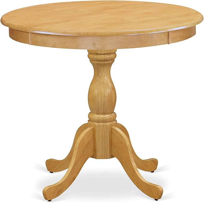 East West Furniture Antique 3 Piece Room Set Contains a Round Kitchen Table with Pedestal and 2 Dark Khaki Linen Fabric Parsons Dining Chairs, 36x36 Inch, Oak - LeafyLoom