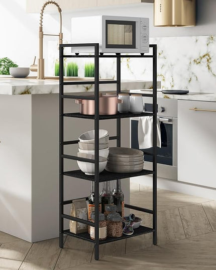 CADUKE Bookshelf with Storage Black Bookcase Shelf Industrial Wooden Bookshelves 4 Tier Office Book Shelf Organizers and Storage Etagere Shelves for Living Room Bedroom - LeafyLoom