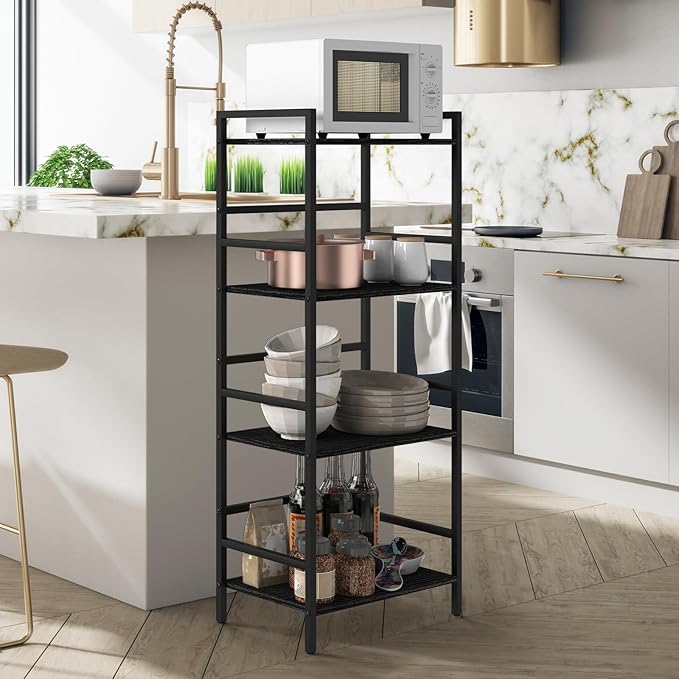 CADUKE Bookshelf with Storage Black Bookcase Shelf Industrial Wooden Bookshelves 4 Tier Office Book Shelf Organizers and Storage Etagere Shelves for Living Room Bedroom - LeafyLoom
