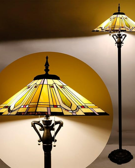 Tiffany Floor Lamp Mission Style Stained Glass Standing Reading Light 16X16X64 Inch - LeafyLoom