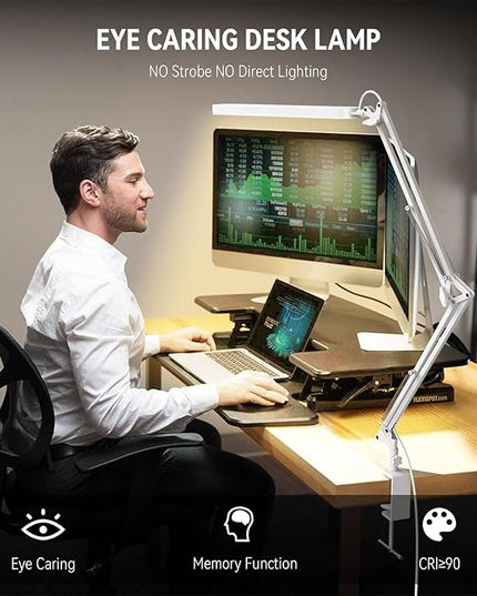 SKYLEO Desk Lamp - 31.5" Desk Light - 5 Color Modes X 11 Brightness Levels - Adjustable Swing Arm - Timmer & Memory Function - 12W Study Lamp - White - LeafyLoom