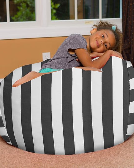 Posh Creations Bean Bag Chair for Kids, Teens, and Adults Includes Removable and Machine Washable Cover, Canvas Stripes Gray and White, 38in - Large - LeafyLoom