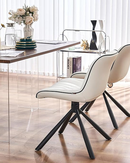 YOUNUOKE Upholstered Dining Chairs Set of 2 Comfortable Mid Century Modern Kitchen Chair with Sturdy Metal Legs Faux Leather Dinner Chairs for Kitchen Dining Room, White - LeafyLoom