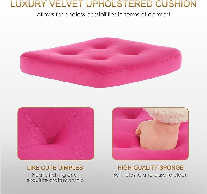 Zesthouse Modern Home Office Chair Velvet Desk Chair with Natural Rattan Back, Vanity Chair for Girls Women, Upholstered Tufted Swivel Armchair, Height Adjustable Computer Task Chair, Rose Red - LeafyLoom